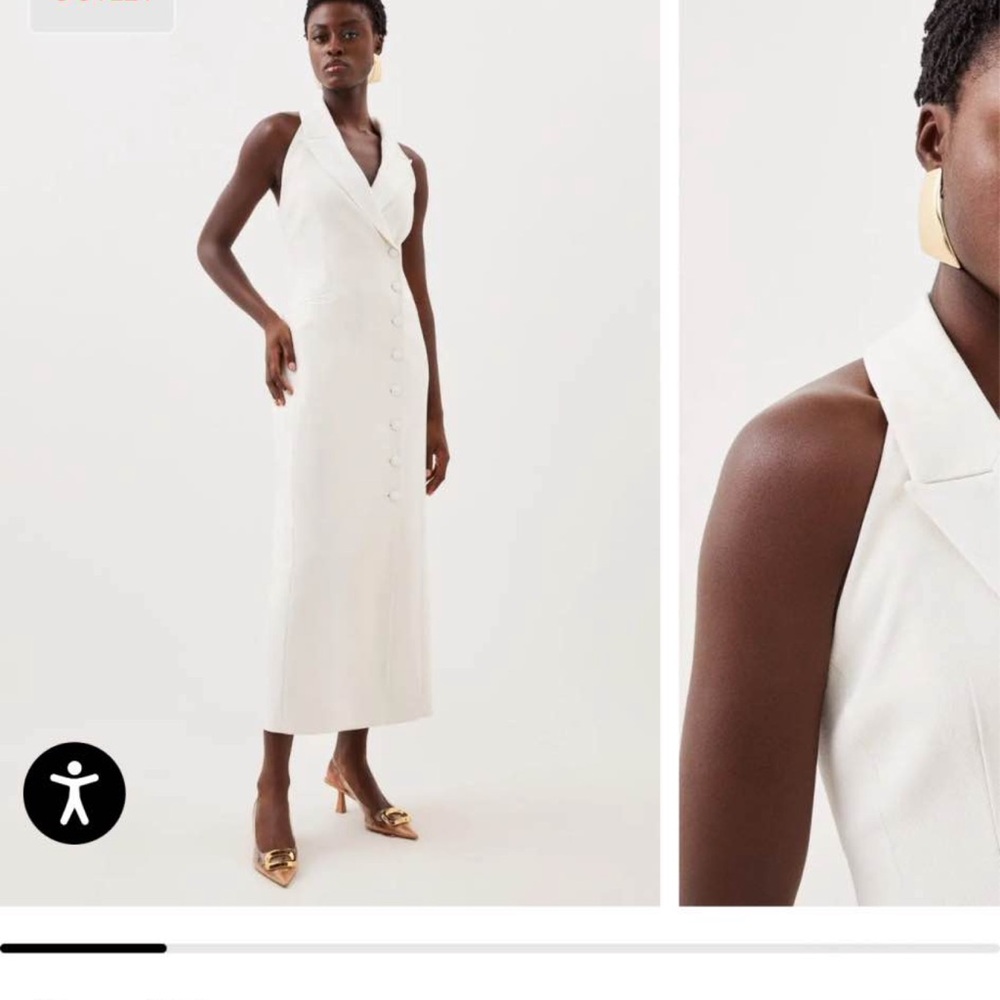 Tailored Premium Twill Halter Neck Sleeveless Maxi Dress